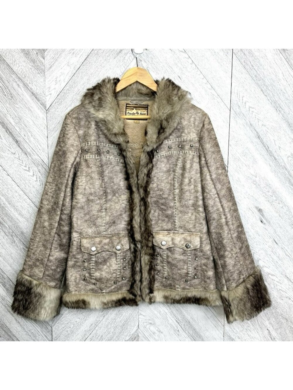 Panhandle Powder River Afghan Coat Womens Large Faux Fur Trim Penny Lane Western